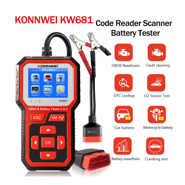 KW681 Car & Motorcycle Battery Tester OBDII Diagnostic Scann - Edragonmall.com