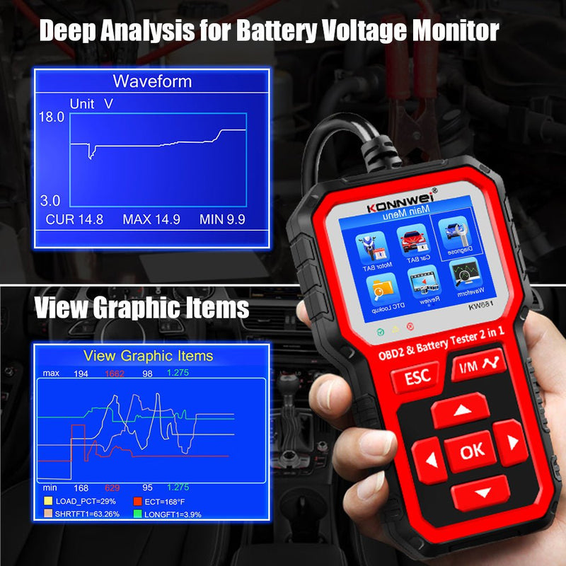 KW681 Car & Motorcycle Battery Tester OBDII Diagnostic Scann - Edragonmall.com