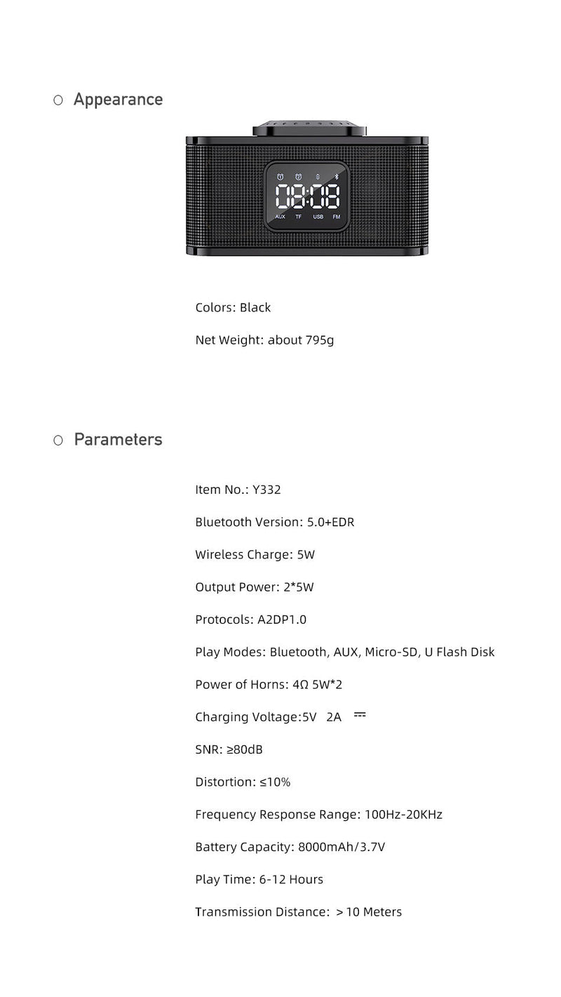 MH-2036 Multi-function audio Multifunctional desktop wireless bluetooth speaker with wireless charger - Edragonmall.com