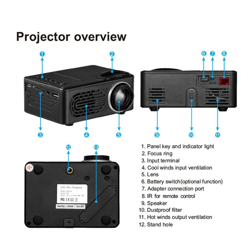 Mini Battery Projector, LCD Display LED Portable Projector, Home Theater Cinema USB Children Video Media Player -RD-814 -Black - Edragonmall.com
