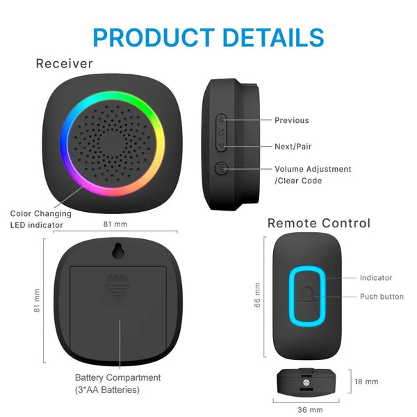 RL-3995B doorbell Battery-powered wireless doorbell with shining LED display Door bell - Edragonmall.com
