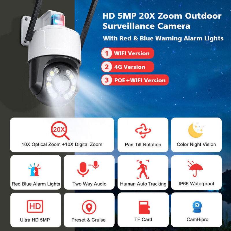 4G Ball Camera 20X Optical Zoom HD 1080P 5MP CCTV PTZ IP Camera