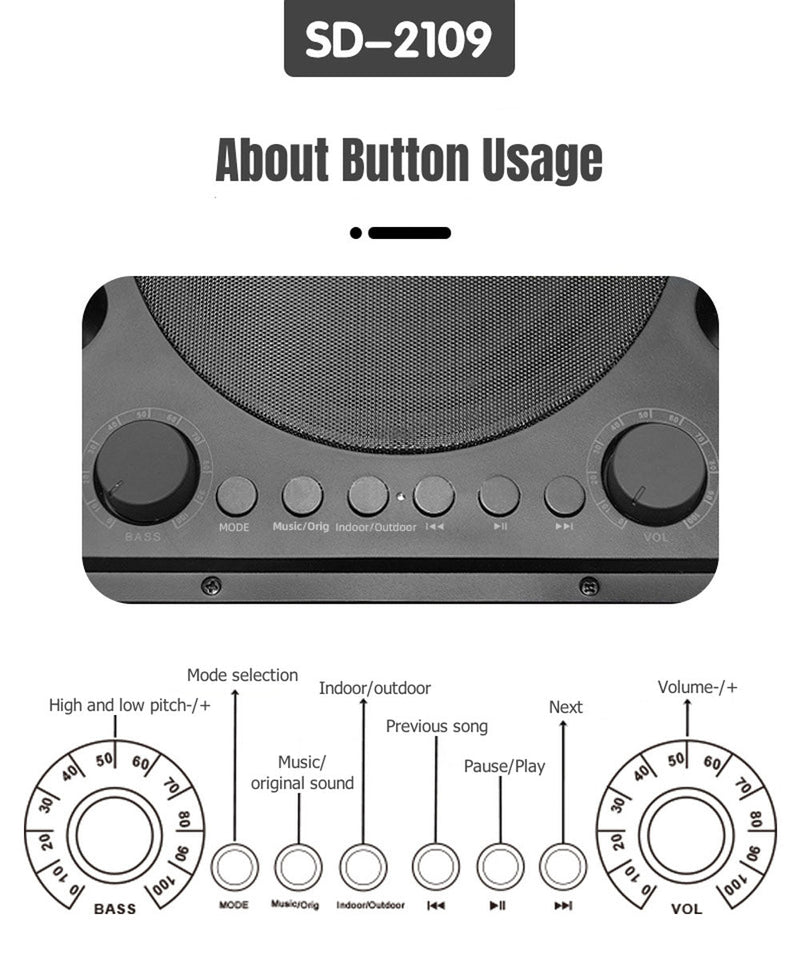 SD-2109 Carry-on type BT Speaker Bluetooth Audio Wireless Handheld Home KTV Singing Bar Outdoor Karaoke Mic Speakers All-in-one Equipment 4000mAh Battery - Edragonmall.com