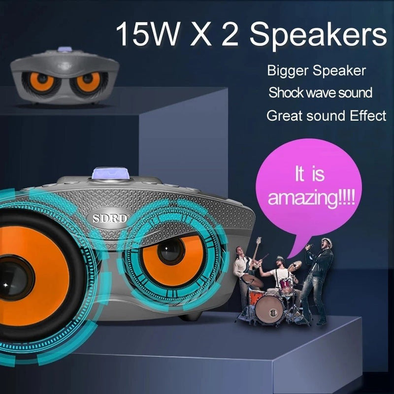 SDRD SD306 Plus 30W Karaoke Player Dual bluetooth 4.2 Speaker Family KTV Stereo Mic Big Sound Speaker with 2 Wireless Microphones | Gold - Edragonmall.com