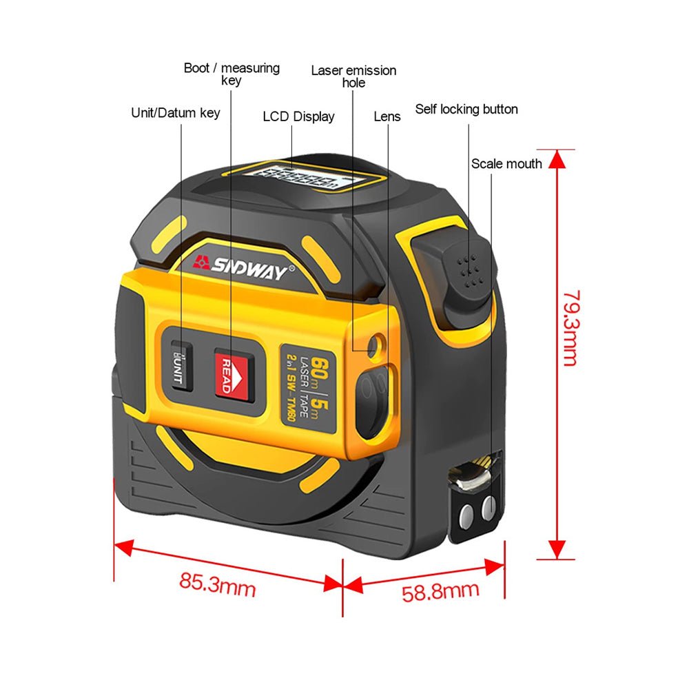 SNDWAY Laser distance meter Laser rangefinder multi function Self-Lock ...