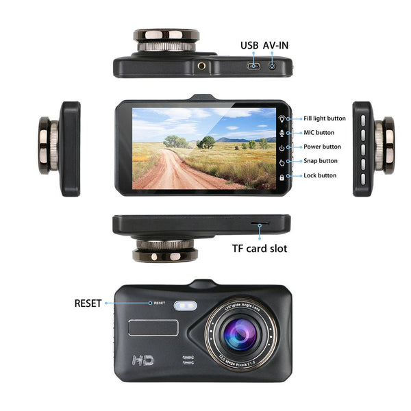 V3S Dual-Camera touch dashcam 1080P Full HD 4" IPS LCD Touch Screen Display Dual Lens Car Camera Car DVR - Edragonmall.com