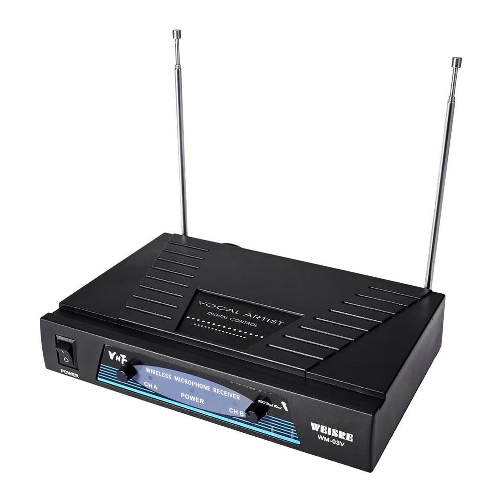WEISRE WM-03V Dual wireless microphone Professional 210 - 280MHz VHF Wireless Handheld Dual Channel Transmitter Mic Set - Edragonmall.com