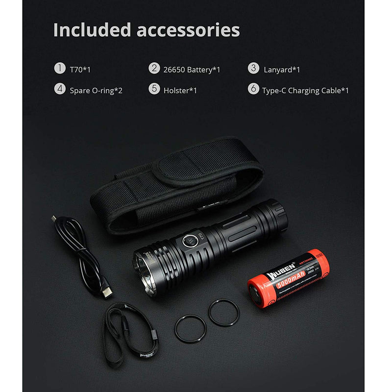 WUBEN T70 4200 Lumens Cree XHP70.2 LED Rechargeable LED 26650 High Performance Flashlight for Outdoor and Camping Activities - Edragonmall.com
