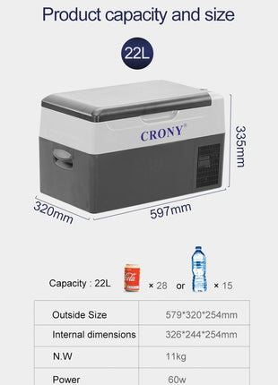 CRONY Car Refrigerator 22L/C22 Custom fridge small car fridge freezers refrigerator outdoor  12v compressor fridge