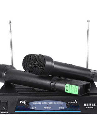 WEISRE WM - 03V Professional 210 - 280MHz VHF Wireless Handheld Dual Channel Transmitter Mic Set