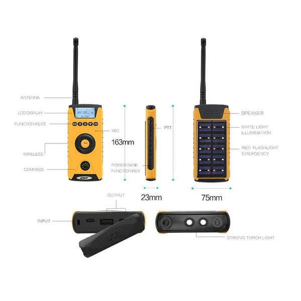 Crony 5W CY-919 Rechargeable Two-way Radios, Wireless Portable Business Walkie Talkies With solar charging, flashlight, compass