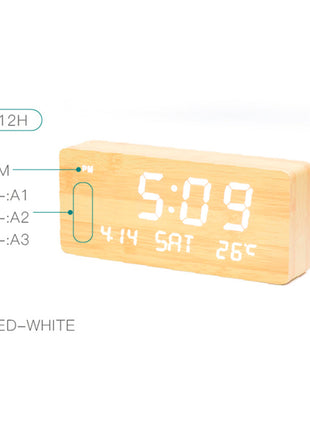 CRONY 1501 LED Perpetual Calendar Week Wooden Alarm Clock Thermometer Weekday Alarm Clock