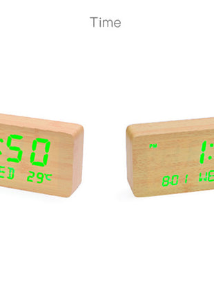 CRONY 1501 LED Perpetual Calendar Week Wooden Alarm Clock Thermometer Weekday Alarm Clock