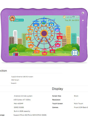 CRONY K19 9-inch 8GB ROM 512MB RAM Android WIFI Kids Tablet | Purple