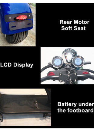 CRONY NEW X1 Harley Electrocar car With BT Speaker Citycoco Fat Tire Electric motorcycle | Flag