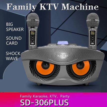 SDRD SD306 Plus 30W Karaoke Player Dual bluetooth 4.2 Speaker Family KTV Stereo Mic Big Sound Speaker with 2 Wireless Microphones-Grey