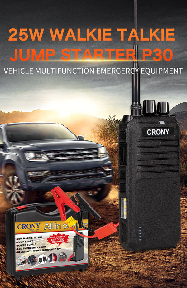 Crony 25W P30 high power professional walkie talkie with car jump start LED emergency light 15-55km