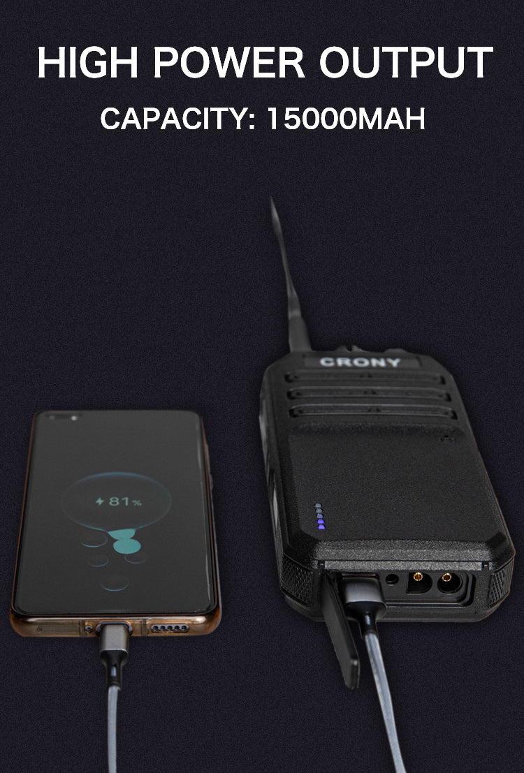 Crony 25W P30 high power professional walkie talkie with car jump start LED emergency light 15-55km