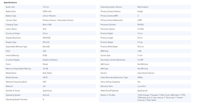 VK-R1 7inch table PC Kids Education Tablet PC,7 inch,1GB Ram,8GB,Kids Mode,Designed for Kids Education