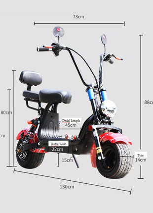 CRONY Small Harley two seat big tires with BT  1000w 60KM/H high power two wheels adult electric scooter motorcycle | UK Flag
