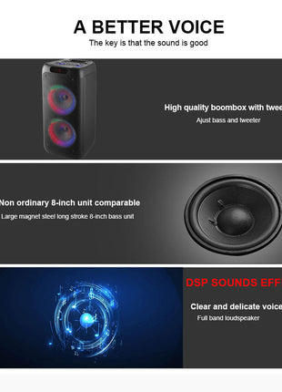 CRONY RX-8281 Speaker 8 inch 60W big power DSP effect running LED light portable party speaker
