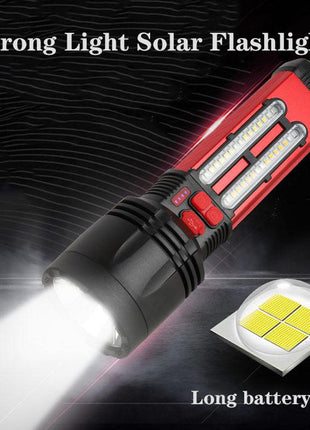 CRONY W5122A Solar Energy Flashlight Plastic with 2835#+3030# Lamp Bead 18650 Battery 2000mAh Switch Type-C Port USB Charging