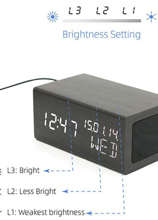 CRONY CN1299 Wooden Digital LED Clock with Wireless Moblie charging Bluetooth Speaker Alarm Temperature