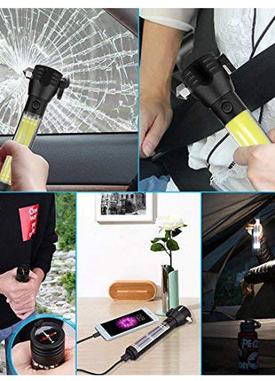 CRONY T09 Solar  Usb Rechargeable Led Flashlight Solar Portable Hand Light Car Emergency Rescue Hammer Tool Safety Escape Hammer Compass