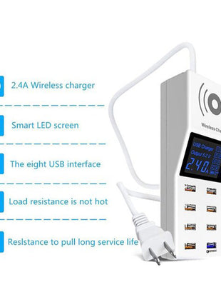 CRONY YC-CDA6A Socket 8USB Charging With Display Adapter dock dock charger QC3.0, wireless charger with LED display Aturos | White