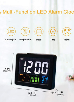 LED Digital Desk Clock - Bedside Large Screen LED Alarm Clock with Date, Temperature | White