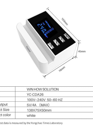 CRONY CDA26 4 Ports USB Charger Adapter Station HUB Led Display Mobile Phone Wall Charger For iPhone Samsung Xiaomi USB Charger Stand Holder