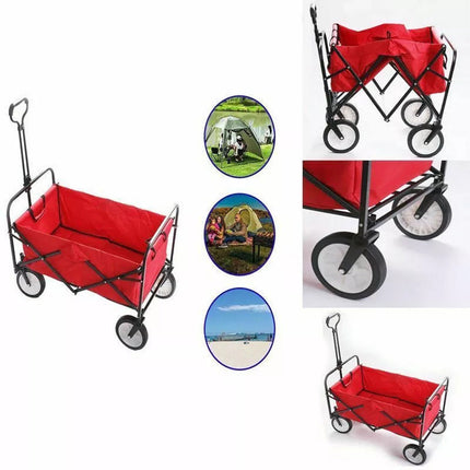 CRONY TC3015 Folding Cart Heavy Duty Collapsible Folding Wagon Utility Shopping Outdoor Camping Garden Cart | RED