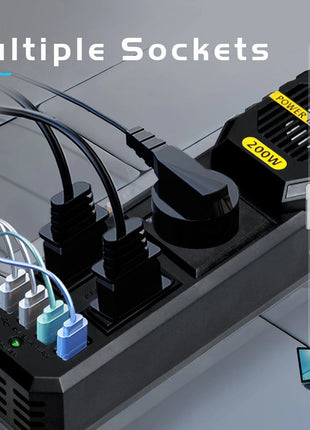 CRONY 200W Inverter with 4 USB DC 12V to AC 220V Car Power Inverter with 4 USB Port Cigarette Lighter