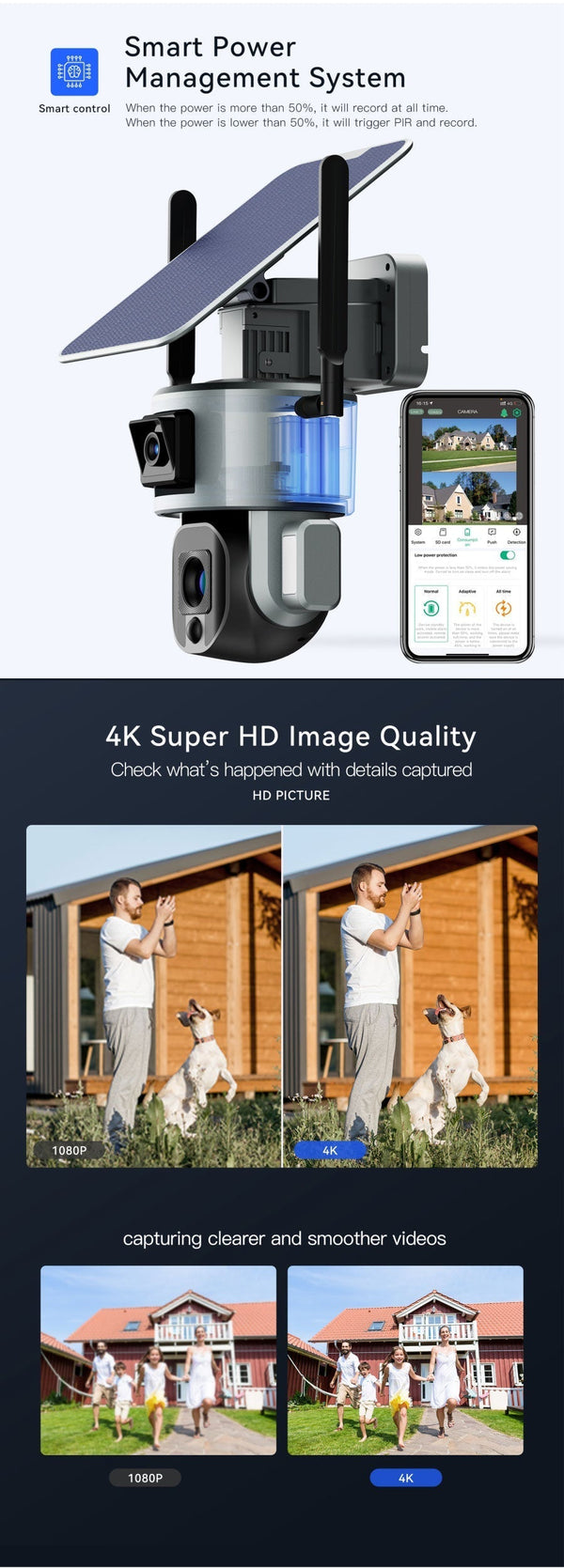 CRONY D5 WiFi-4K-8MP D5 4G-4K-8MP Solar Dual Linkage Battery PT Camera 8MP Wireless CCTV Camera | No need to adjust the focus, the image is clear after installation