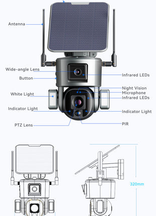 CRONY Y5 WiFi-4K-8MP-4X Solar Dual Linkage Battery PTZ Camera  8MP Wireless CCTV Camera Outdoor IP66 Waterproof Solar Dual Camera