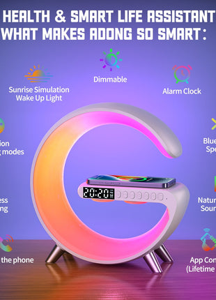 BT large G table lamp with clock strap, Wireless Charging Device with Digital Sunrise - Edragonmall.com