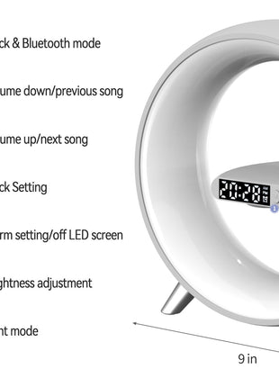 BT large G table lamp with clock strap, Wireless Charging Device with Digital Sunrise - Edragonmall.com